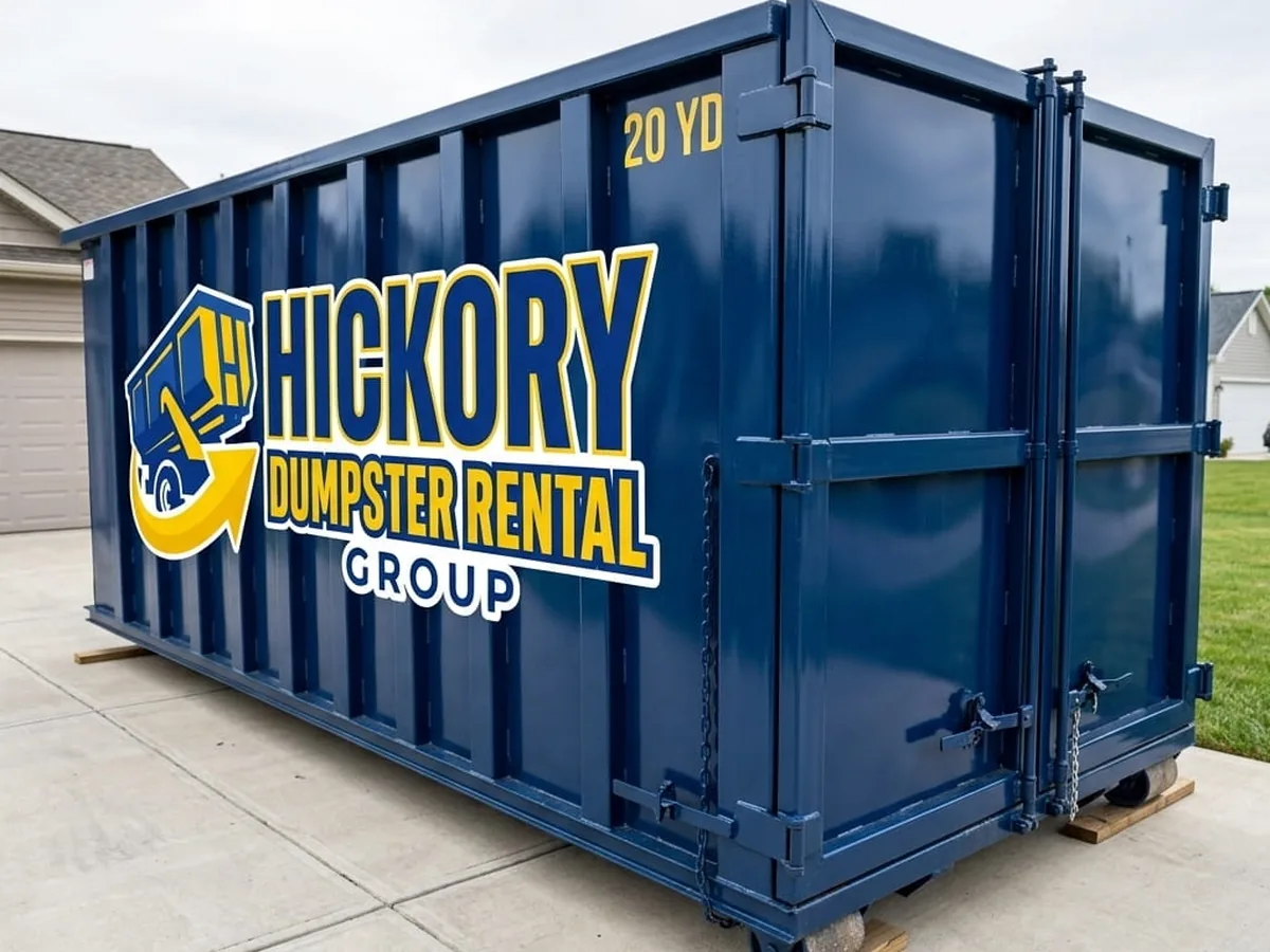 Hickory Dumpster Rental Group roll-off truck delivering a container in Hickory, NC